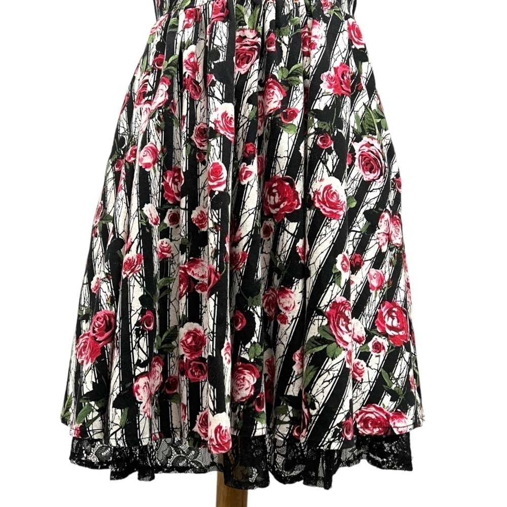 Hot Topic Corset Striped Rose Print Lace Pin Up Rockabilly Dress Womens Medium - Picture 8 of 16
